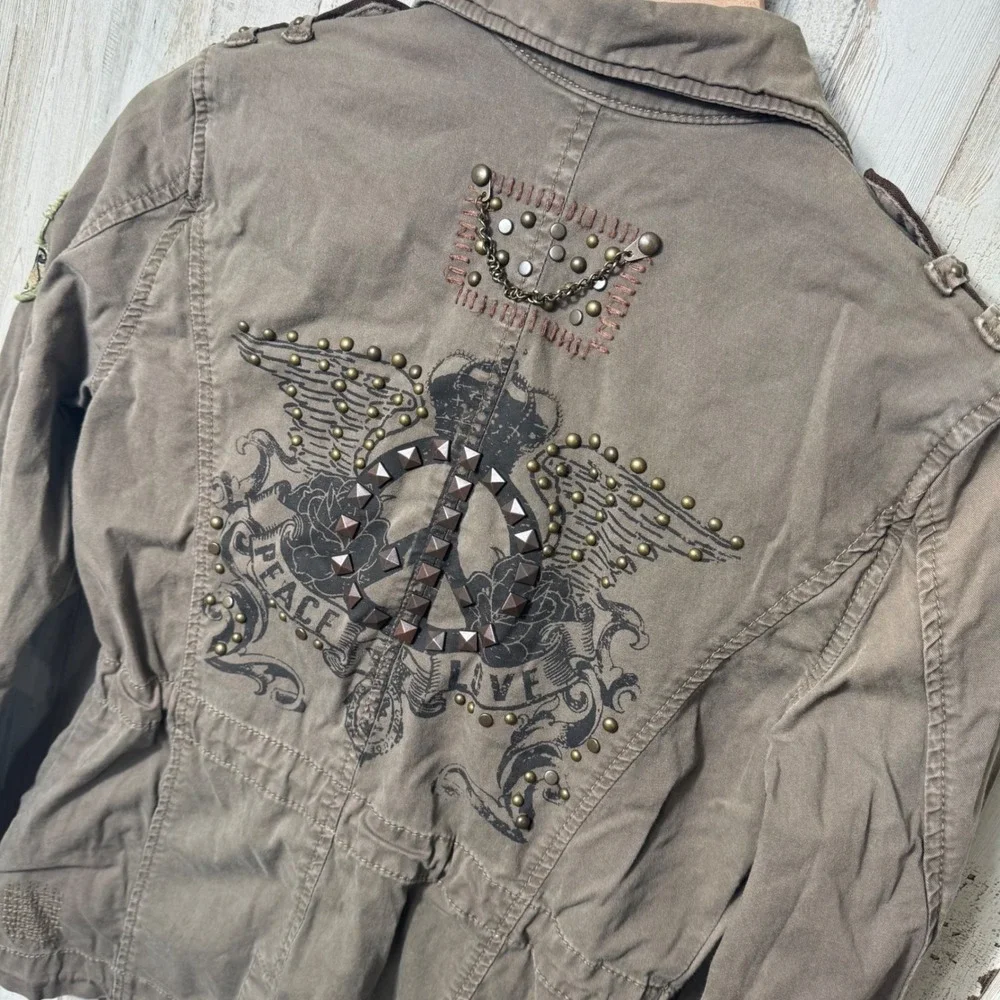 Vintage Y2K Guess Military Style Button Zip Jacket Olive Green‎ Grunge Womens S - Picture 2 of 9